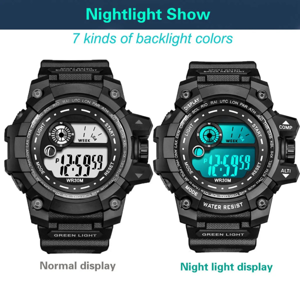 Watch Cool Lysande Watch Multifunktion Militärklocka Armbandsur Led Digital Elektronisk watch för Man Barn 618-black-red