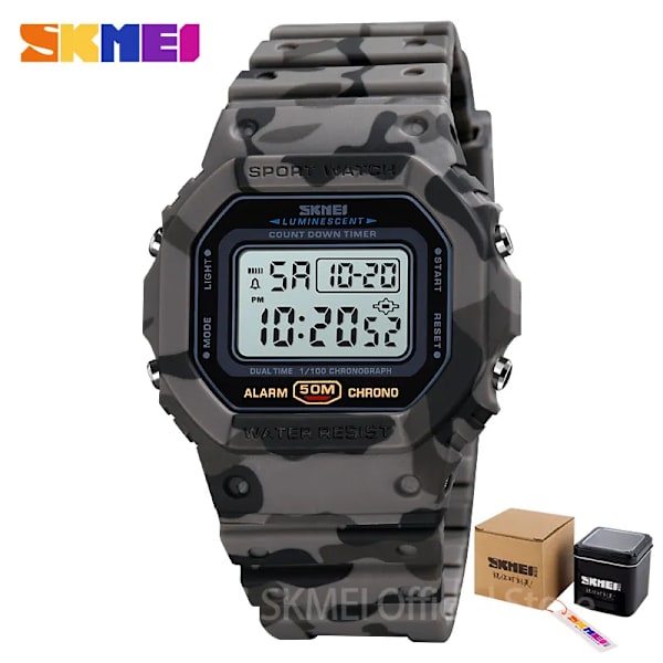 SKMEI Multifunktionell Digital Watch Herr 2 Time Count Down Herrarmbandsur Mode Retro Manklockor reloj hombre 1628 Gray camo with box