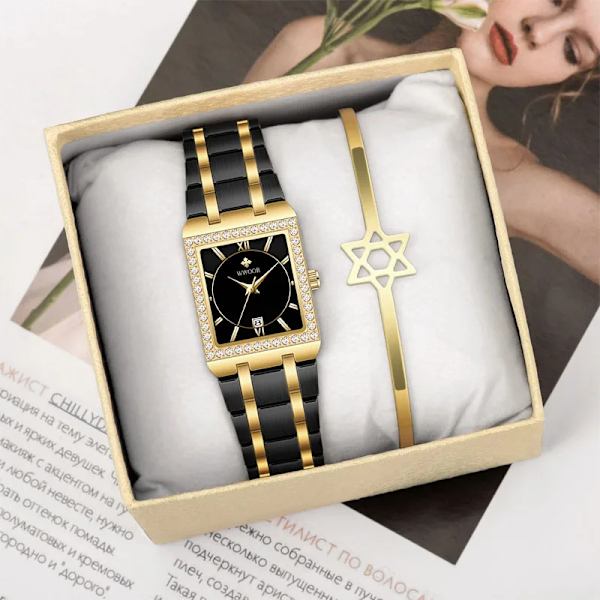 WWOOR Reloj Nytt mode watch diamantklocka Toppmärke lyx fyrkantig armbandsur Enkel watch Liten watch Relogio Feminino Silver black