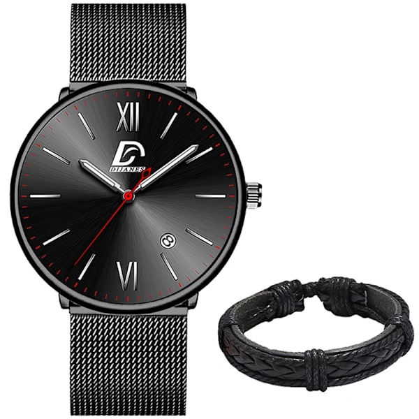 2023 Lyx Herrklockor Guld Armband Rostfritt Stål Mesh Bälte Kvarts Watch Herr Kalender Lysande klocka AS Show 21