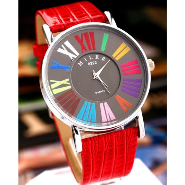 Relogio Feminino Kvinnor Stora Klockor Miler Mode Färgade romerska siffror Läderband Quartz Watch Casual Damklockor Klocka Red