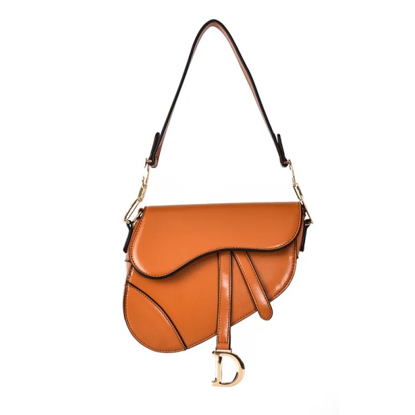 Ny designer sadelväska i PU-läder Kvinna Lyxmode Kvinnlig axel Bred rem Messenger Cross Body Handväska Handväska väska a main brown-22x19x5.5CM