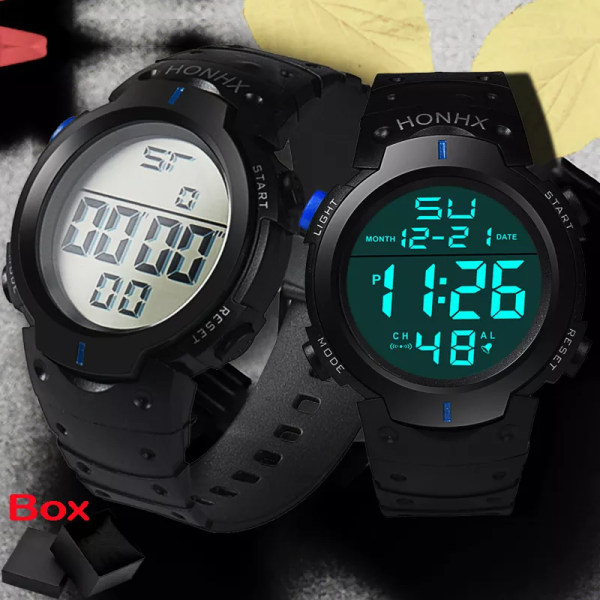 Mode Män Watch Lysande Militär Digital Watch Vattentät Armband Atlet Stoppur Alarm Man Elektronisk Klocka Man reloj White