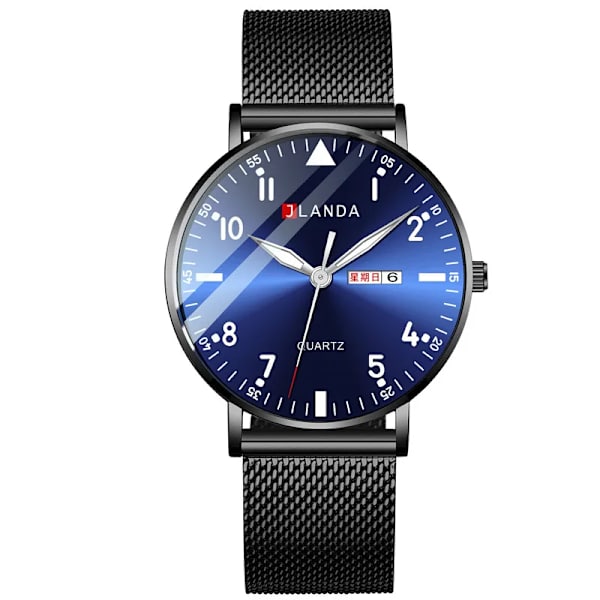Nya klockor män lyxmärke 6 mm ultratunna mode män klockor rostfritt stål Mesh bälte Lysande vattentät kvarts watch Black Blue