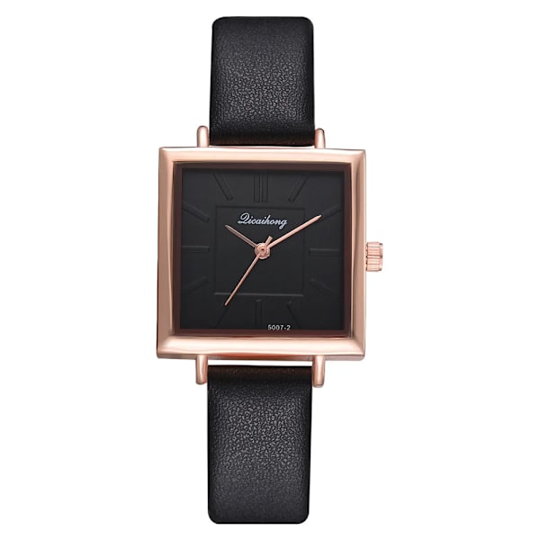 Lyx roséguld Elegant watch Mode Casual Läder Quartz Armbandsur Damklockor för kvinnor Black