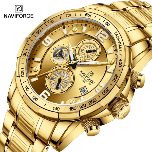 NAVIFORCE Temperament Herr Lyx Mode Design Guld Herr Klockor Multifunktion Luminous Quartz Armbandsur för män Relogio Masculino GBE