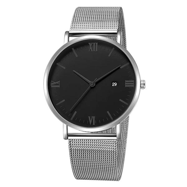 Ultratunn svart Lyxmode Herr Minimalistiska klockor Rostfritt stål Mesh - watch Herr Business Casual Analog Quartz klocka S-A