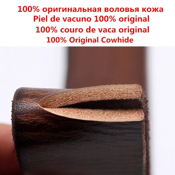 Herrbälte i äkta läder, legering, retrodesign, högkvalitativt märkesbälte för män Toppproduktion av koskinn Coffee 115CM