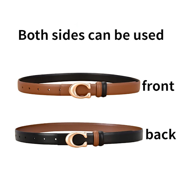 Vändbara bälten för kvinnor Flickor Mode midjebälte Kohud Läder Metallspänne C Pin Bälte Fritidsklänning Jeans Midjeband caramel 105cm 41.2in