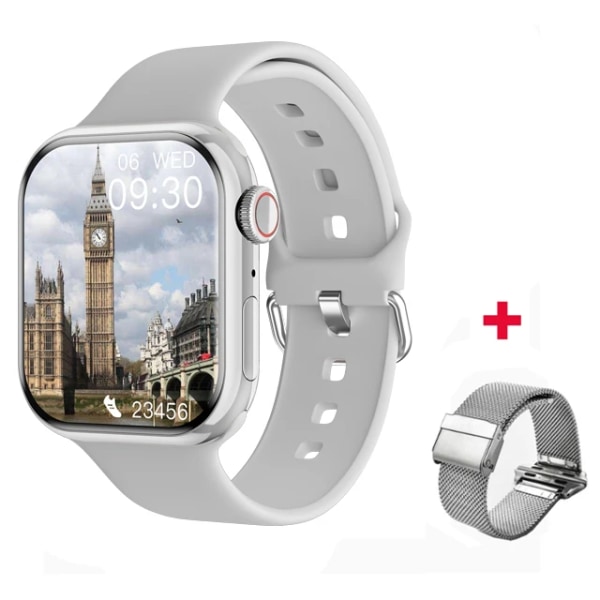 Ny Smart Watch 9 Herr Kvinnor Kroppstemperatur Bluetooth Call Vattentät Blodsyre Trådlös Laddning Dam iw9 Watch För Apple silver mesh