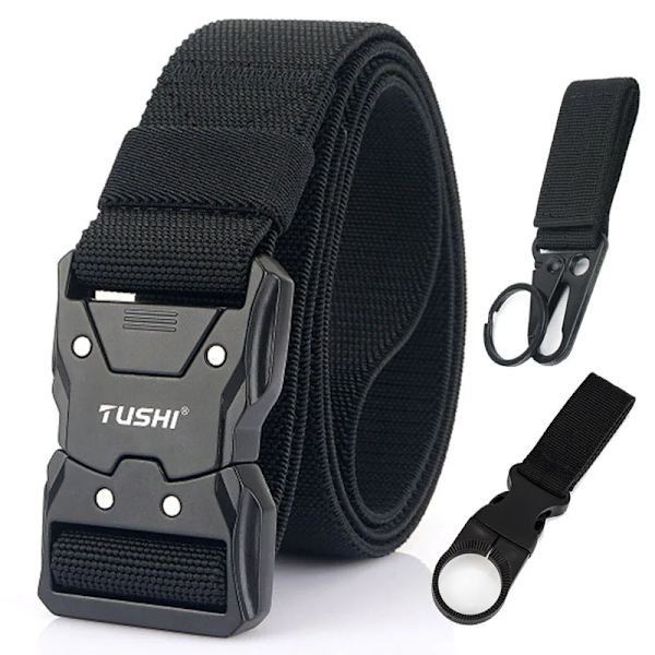 VATLTY Quick Release Elastiskt bälte Herr Hård legering Spänne Stark Äkta Nylon Dam Stretchbälte Utomhussport Arbetsbälte Hane Black set(.892) 95CM(.892)