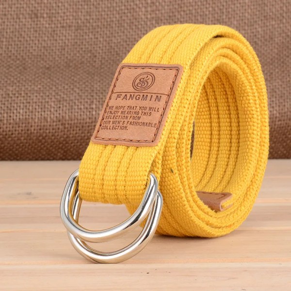 Canvasbälte för män och kvinnor i 20 färger Casual Business Jeans Dubbla Ring Spänne Bälten Utomhusvävd Cinturon Apricot 100cm