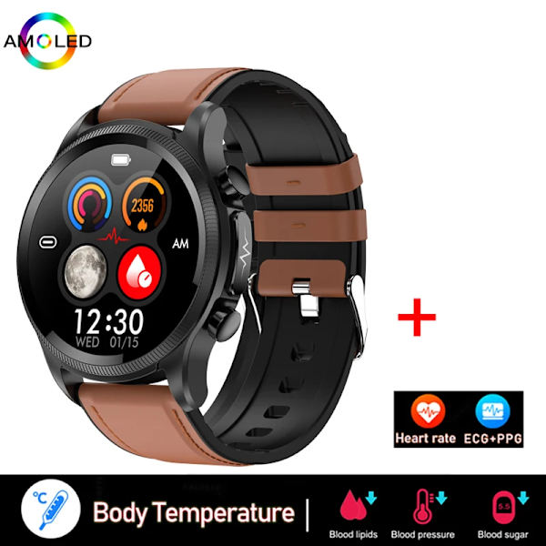 Ny EKG+PPG Smart Watch Män Laserbehandling av hypertoni Hyperglykemi Hyperlipidemi Puls Hälsosam Sport Smartwatch Brown belt