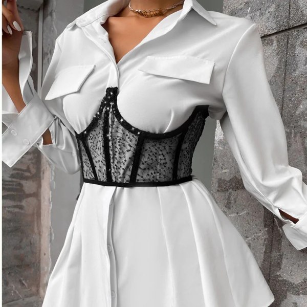 Dambälte Skir underbyst korsetttoppar axelbandslösa ryggbenade Bustier Paljett Midja Cincher Cummerbunds Streetwear Midjekorsetter Black M