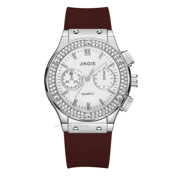 Mode 2022 gummiklockor för kvinnor Lyxigt märke Casual Diamond Kvinnliga Quartz Armbandsur Enkel sportklocka Relogio Feminino Brown