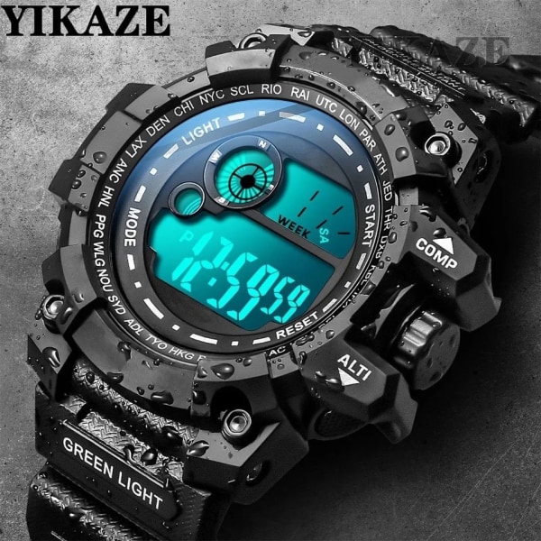 Watch Cool Lysande Watch Multifunktion Militärklocka Armbandsur Led Digital Elektronisk watch för Man Barn 618-balck-gold