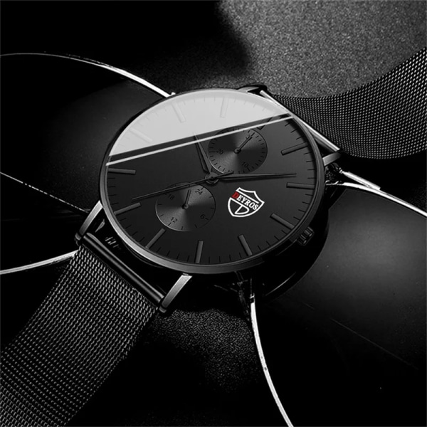 reloj hombre 2023 Herrmode Ultratunna klockor Herr Business Casual Rostfritt stål Mesh bälte Quartz Watch Black Rose Gold