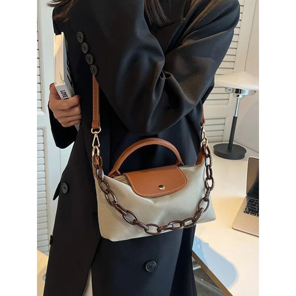 Designerkedja under armarna Damväska Kontrast Liten Crossbody-väskor för kvinnor Casual Canvas Handväska för kvinnor Ny lyx Khaki