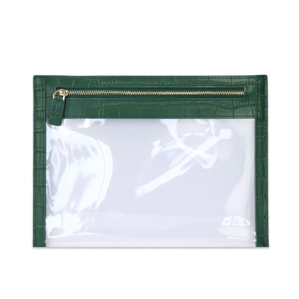 Personlig krokodilläder Kvinnor Resesminkväskor Klar TPU Resetvättväska Liten PVC-påse Clutchväska Croco dark green 25.5X19CM