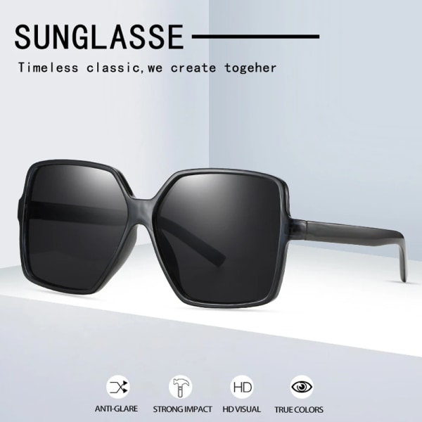 Svarta fyrkantiga överdimensionerade solglasögon Kvinnor Stor ram Färgglada solglasögon Kvinnliga Spegel Oculos Unisex Gradient Hip Hop nyanser C6 TransPink As Picture