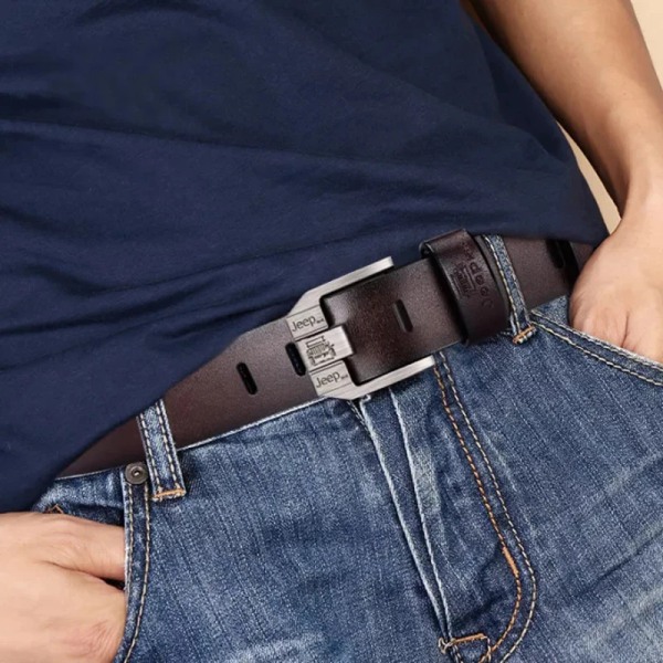 Män högkvalitativt bälte i äkta läder Lyxiga designerbälten för män Modeband för män manliga jeans för man Cowboy P302-Black 105CM