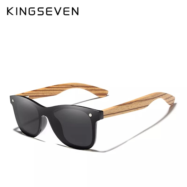 KINGSEVEN 2021 Polarized Square Solglasögon Herr Dam Zebra Träram Spegel Flatlins Körning UV400 Glasögon black Zebra wood With Leather Case