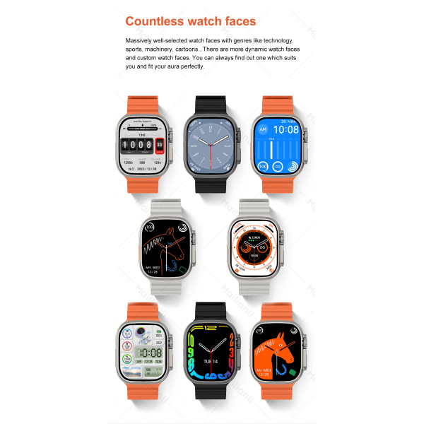 Smart Watch Ultra Ocean Band Series 8 Smartwatch Kroppstemperatur Mätning av Bluetooth -samtal Män Dam Fitness Armband 49 mm Orange