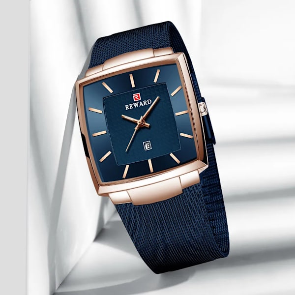 REWARD Mode Blå Herrklockor 2023 Ny Topp Watch Herr Business Vattentät Quartz Armbandsur i rostfritt stål Blue(.401)