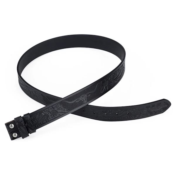 Äkta läderbälte för man utan spänne 3,8 cm bredd Cowskin Tang Grass Cow Eagle Mönster Western Cowboy-bälte Black 115CM