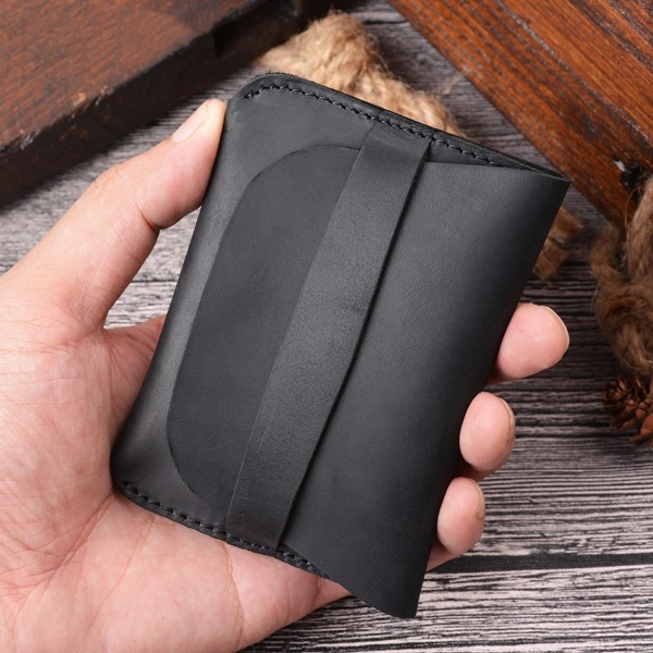 Enkel korthållare i äkta läder Creative Retro Casual Mini plånbok Första lager Kohud Läder Liten förvaring Black