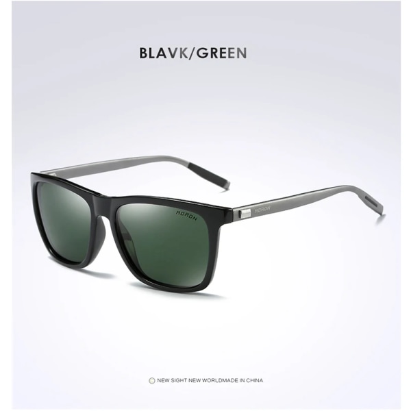 AORON Polarized Solglasögon Herr Klassiska Fyrkantiga Solglasögon UV400 Spegel Aluminium Ben Glasögon dark green Package 3