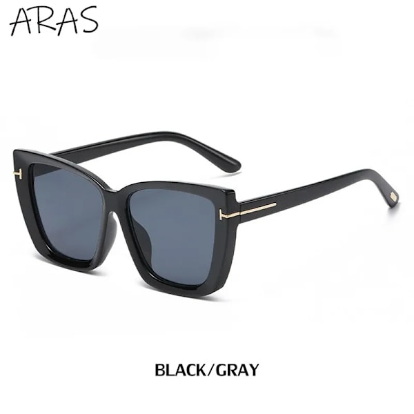 Mode Cat Eye Solglasögon Dam Lyxmärke Trendiga Oversized Cateye Solglasögon Dam Gradient Solglasögon Big Frame Glasögon C1 Black Gray With the box