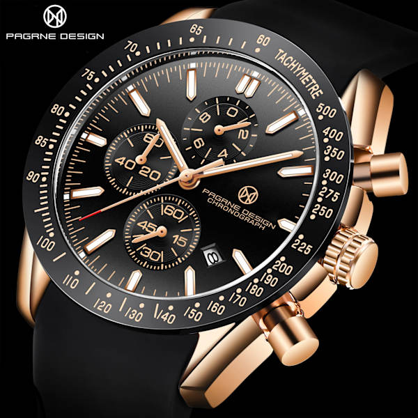 2022 (PAGRNE) PAGANI DESIGN Herr Quartz Klockor 44MM Top Vattentät Lyx Business Safir Rostfritt Stål Relogio Masculino GoldBlueR