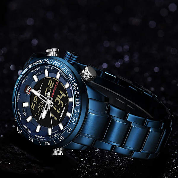 NAVIFORCE 9093 Lyx Herr Chrono Watch Märke Militär Vattentät EL Bakgrundsljus Digitala armbandsur Herr Stoppur Klocka black yellows