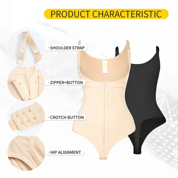 Faja reducerande och formande görd för kvinnor slimmande slida Platt mage Bodysuit med stor dragkedja Black 5XL