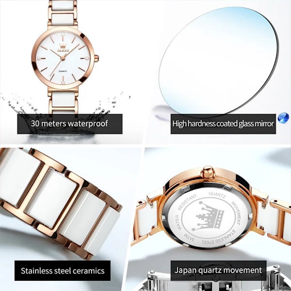 OLEVS Creative Fashion Dam Klockor Rose Gold Dam Armband Klockor Reloj Mujer Waterproof Quartz Watches Dam Svarta Black