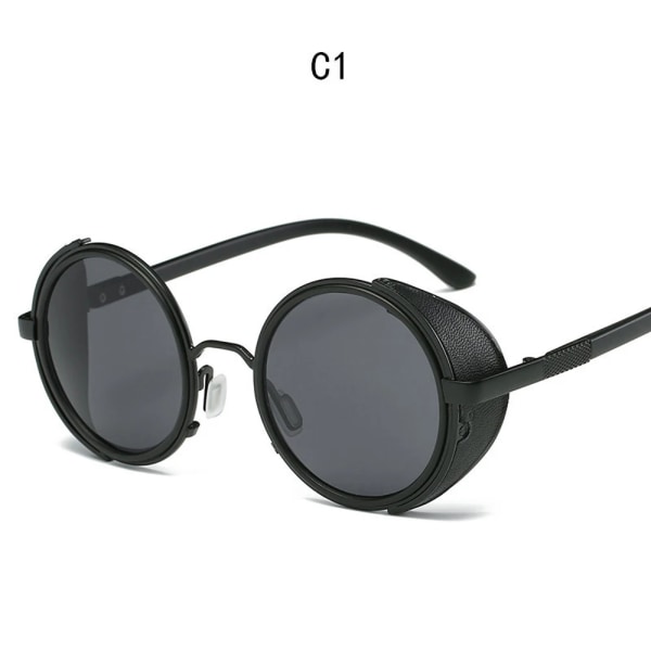 2023 Mode Vintage Runda SteamPunk Flip Up Solglasögon Klassiska Dubbellagers Clamshell Design Solglasögon Oculos De Sol 1-Black-Gray As Picture