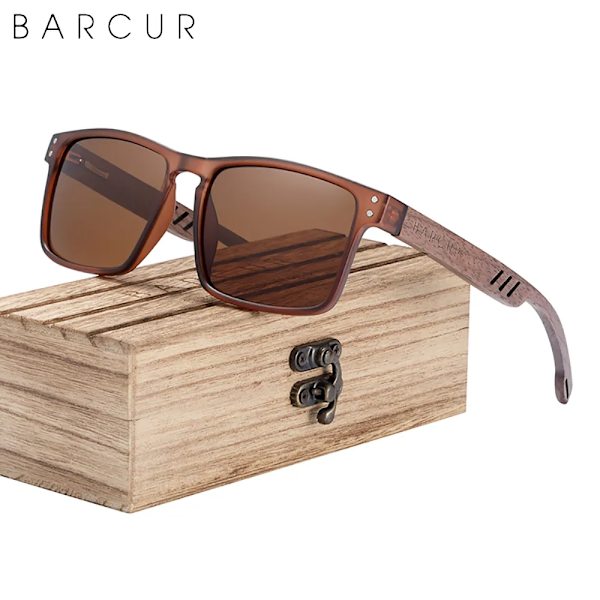 BARCUR Solglasögon för män Märkesdesigner Naturligt valnötsträ Solglasögon Dam Polariserade glasögon UV400 Eyewear Oculos Brown Wood BARCUR