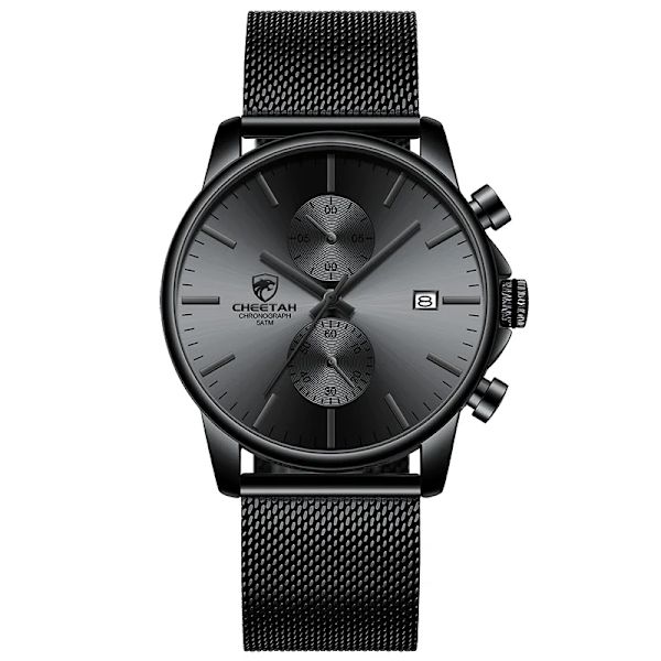 2021 Watch CHEETAH Märke Mode Sport Kvartsklockor Herr Läder Vattentät Chronograph Clock Business Relogio Masculino Steel Grey