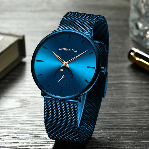CRRJU Mode Blå Watch Topp Lyxmärke Minimalistisk Ultratunn Quartz Watch Casual Vattentät klocka Relogio Masculino Blue Rose