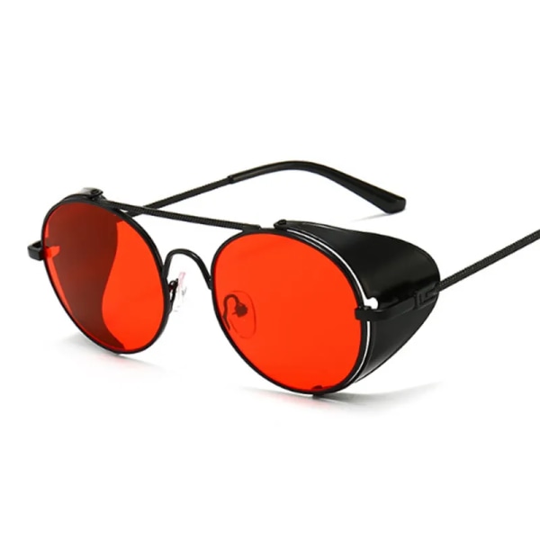 Runda solglasögon Man Kvinna Märkesdesigner Vintage solglasögon Klassiska glasögon för körning Metal Steampunk Retro Oculos De Sol Black Red other