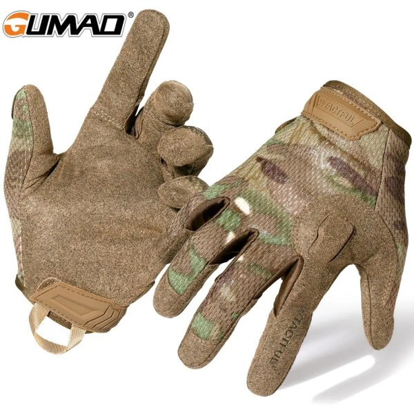 Män Kamouflage Taktisk Helfingerhandskar Airsoft Army Militär Sport Ridning Jakt Fotvandring Cykel Cykling Paintball vantar A9 Black M