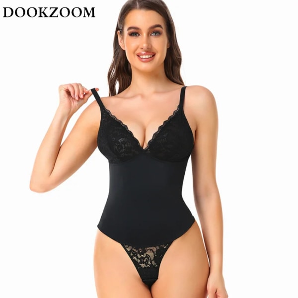 Shapewear Bodysuits Dam Sexiga Spetsunderkläder Öppen gren och trådlös spets BH Fajas Colombianas Body Shaper Underkläder Remmar Black 5125 2XL