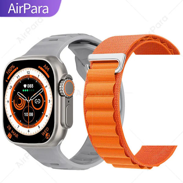AirPara Smart Watch Ultra Bluetooth Call NFC Smartwatch Wireless Charge Health Monitor Herr Dam Fitness Watches Series 8 With Alpine Strap(.538)