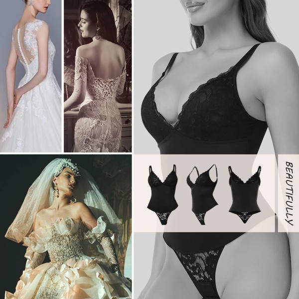 Dam V-ringad Camisole Spets Shapewear Body Backless Underkläder Sexiga stringtrosor Underkläder Sculpting Body Shaper Fajas Colombianas Beige S