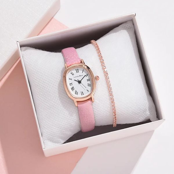 Nytt Dammode Svarta Klockor Set Vintage Läder Dam Armbandsur Enkel Oval Urtavla Klänning Retro Kvinnlig Quartz Armbandsur Black Set