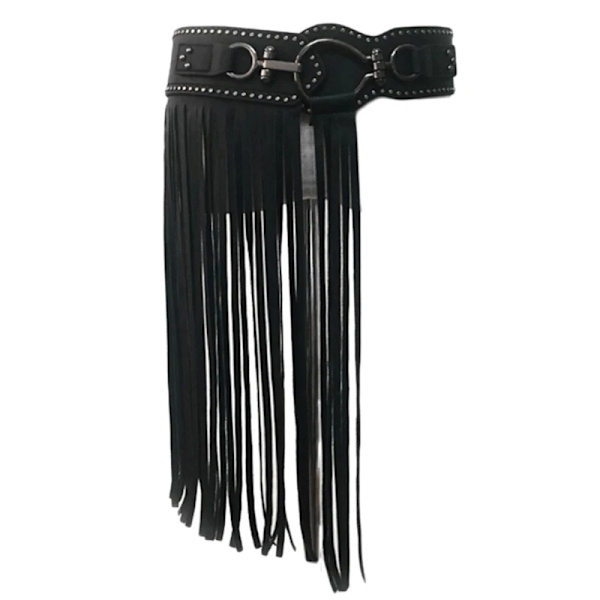 Kvinnor lång tofs midjekedja kroppsbälte i konstläder med legeringsspänne flickfest nattklubb kroppssmycken midja magbältesrem Black Waist L 80-98cm