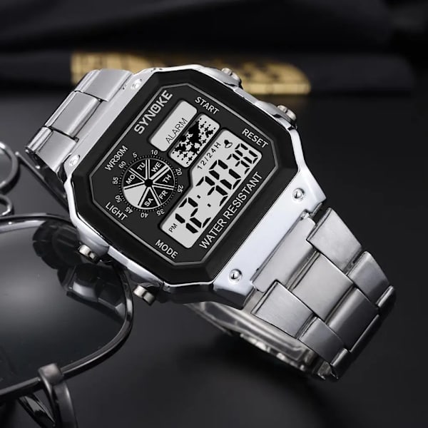 SYNOKE Herr Utomhussportklockor Multifunktion Business Vattentät Man Armbandsur Digital Watch Väckarklocka 2022 Upgraded TPU E