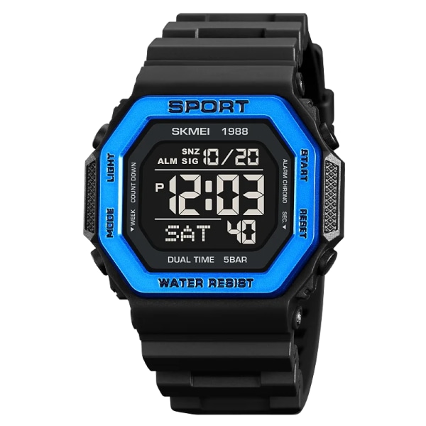 SKMEI 1988 Outdoor Sport Watch Herr Väckarklocka Chrono Clock 5Bar Vattentät Militär Klockor LED Display Digital Watch Reloj Hombre blue