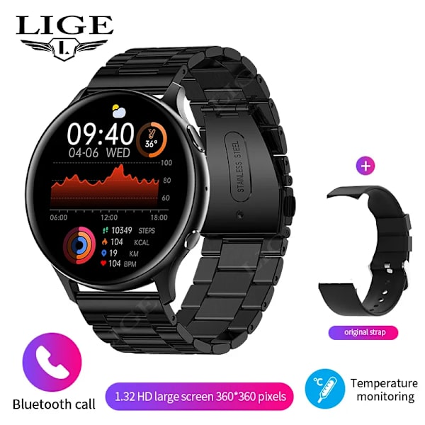 LIGE Bluetooth Call Smart Watch Dam Herr 1.32 \ Alloy 02 Bluetooth call watch